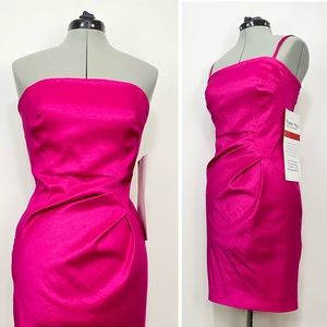 NWT Electric Hot Pink Calvin Klein Strapless Dress Removable Straps Rouching 6